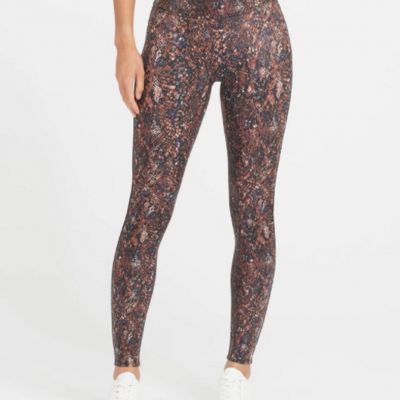 NWT Spanx Faux Leather High Waist Shapewear Leggings In Snake Shine, Mocha Sz M